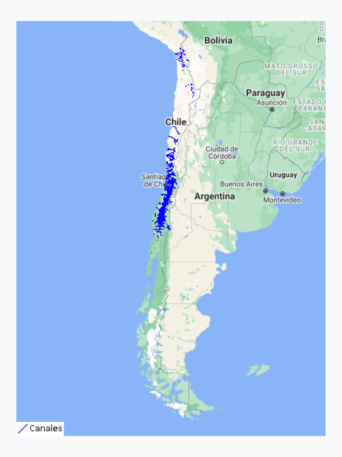 Canales de Riego de Chile, año 2020